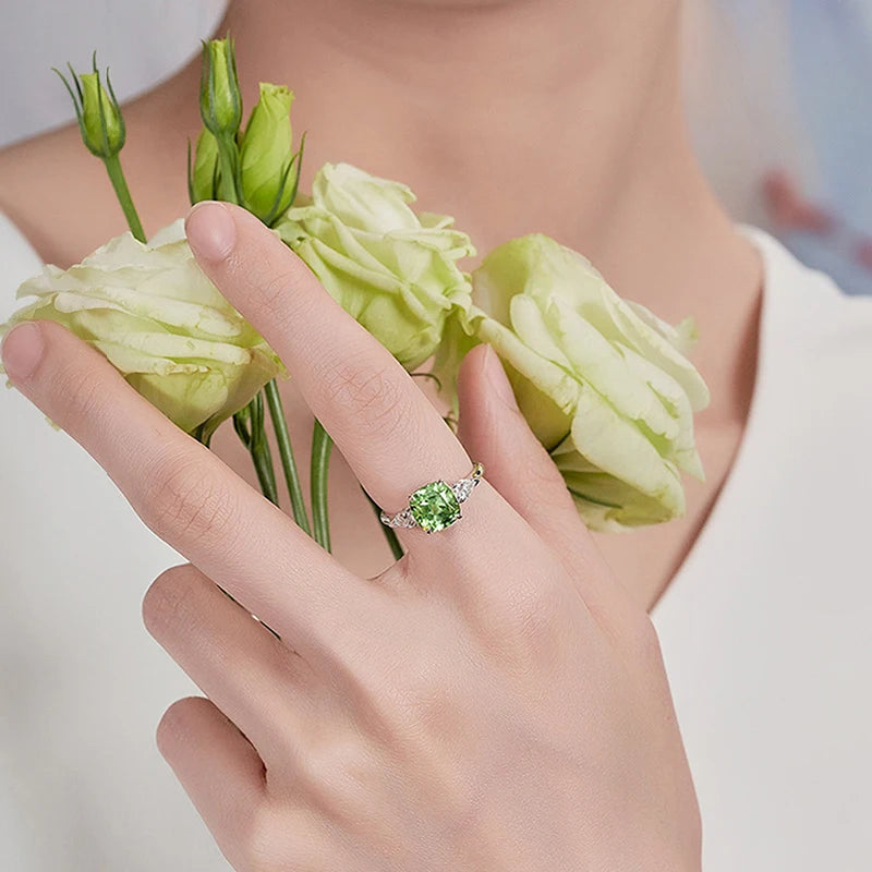 Huitan Bright Green Cubic Zirconia Rings for Women Fresh Style Female Accessories for Engagement Wedding Party Elegant Jewelry