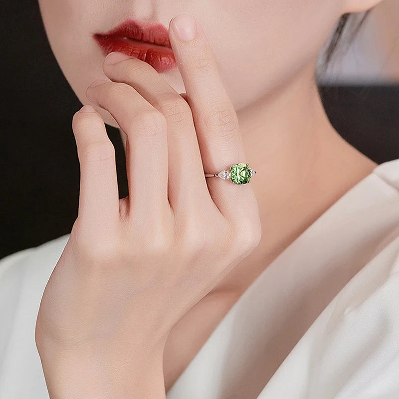 Huitan Bright Green Cubic Zirconia Rings for Women Fresh Style Female Accessories for Engagement Wedding Party Elegant Jewelry